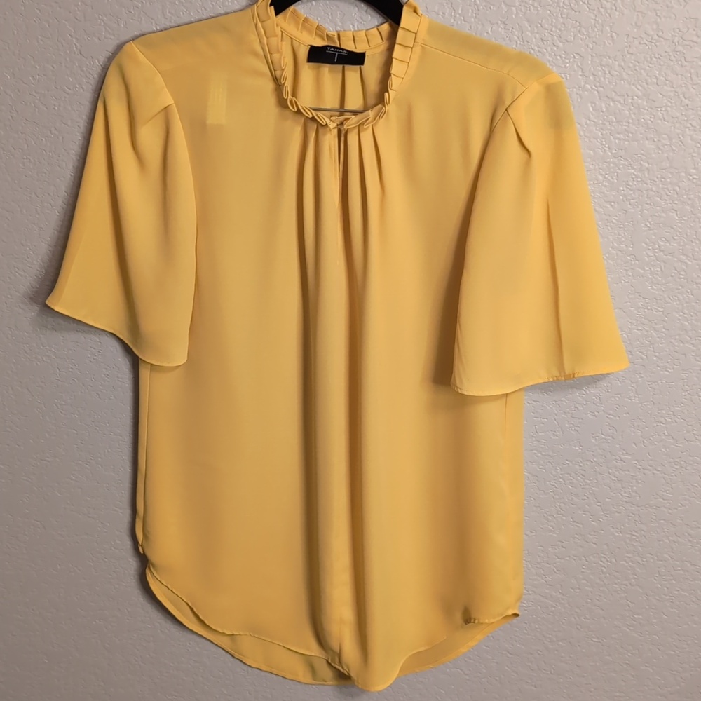 Tahari Goldenrod Short-Sleeve Blouse with Ruffle Neckline